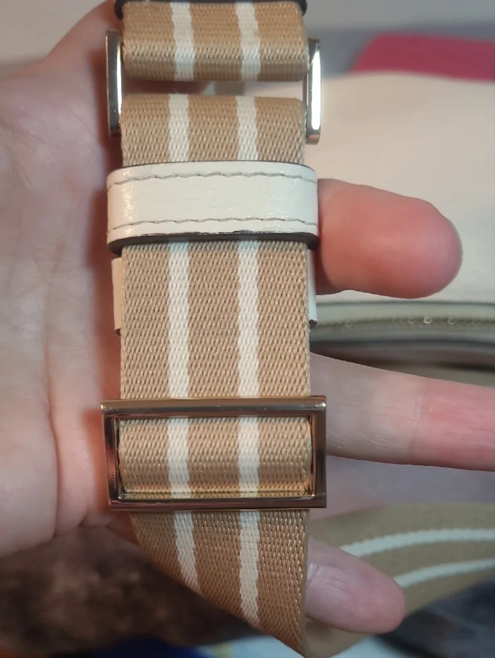 Kate Spade Rosie Crossbody Parchment Cream Pebbled Leather Striped Strap